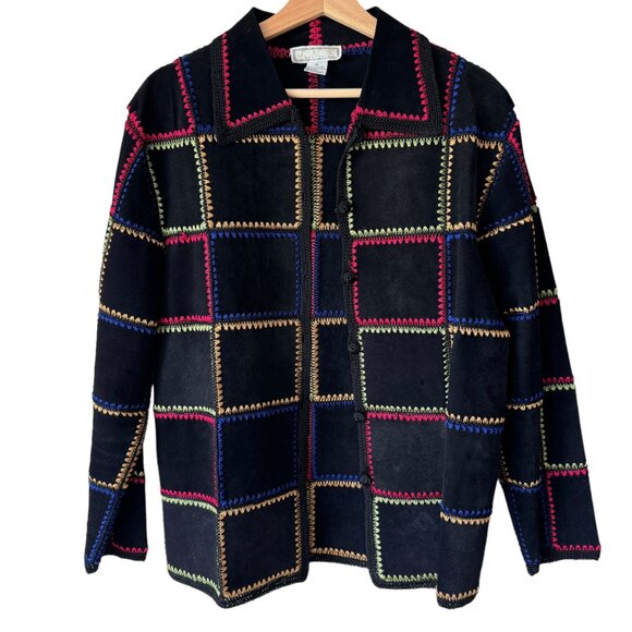 Vintage S.M.H. Boutique Patchwork Stiching Detail Leather Suede Jacket Boho Sz M